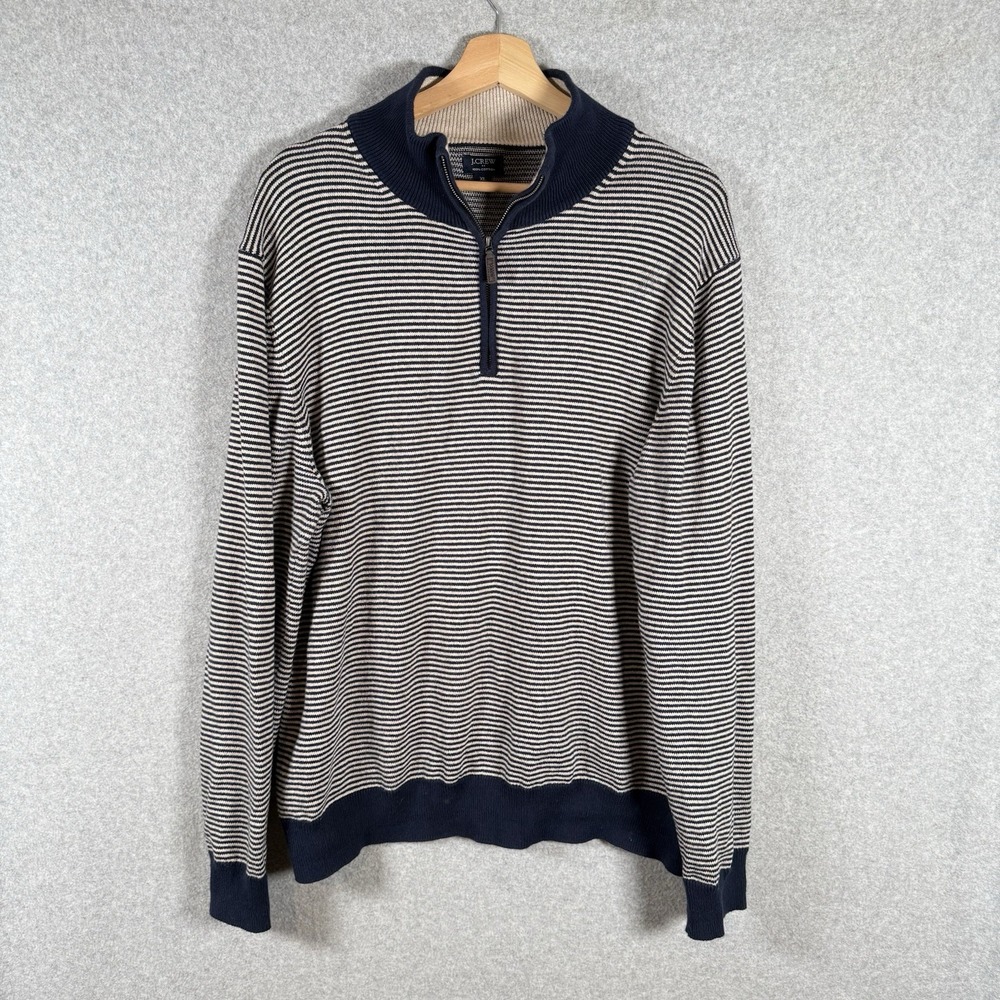 J crew quarter zip mens XL navy blue striped pullover sweater